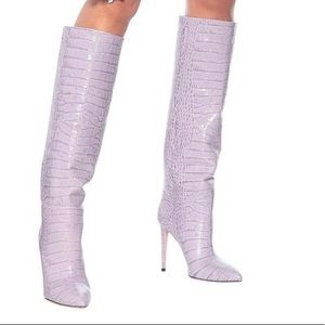 Paris Texas Purple croc effect leather knee high boots